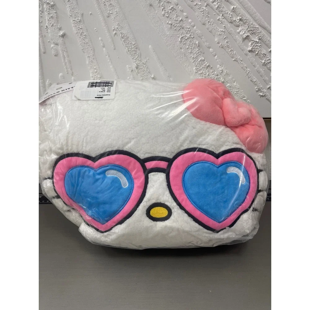 Sanrio Hello Kitty Sherpa Heart Sunglasses Plush Pillow White Pink NEW